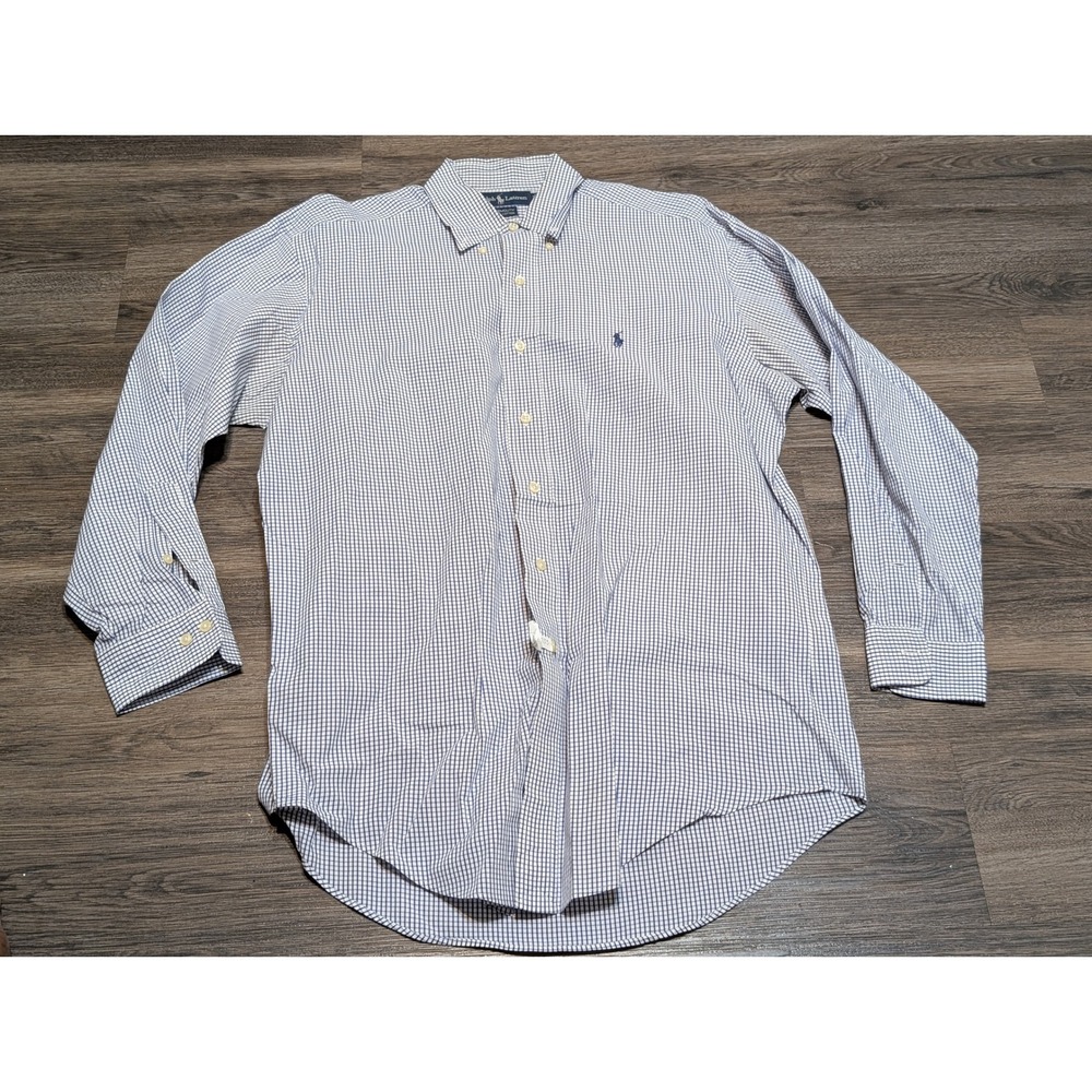 Ralph Lauren Yarmouth Mens 15.5 32/33 Blue Gingham Cotton Button Down Shirt READ